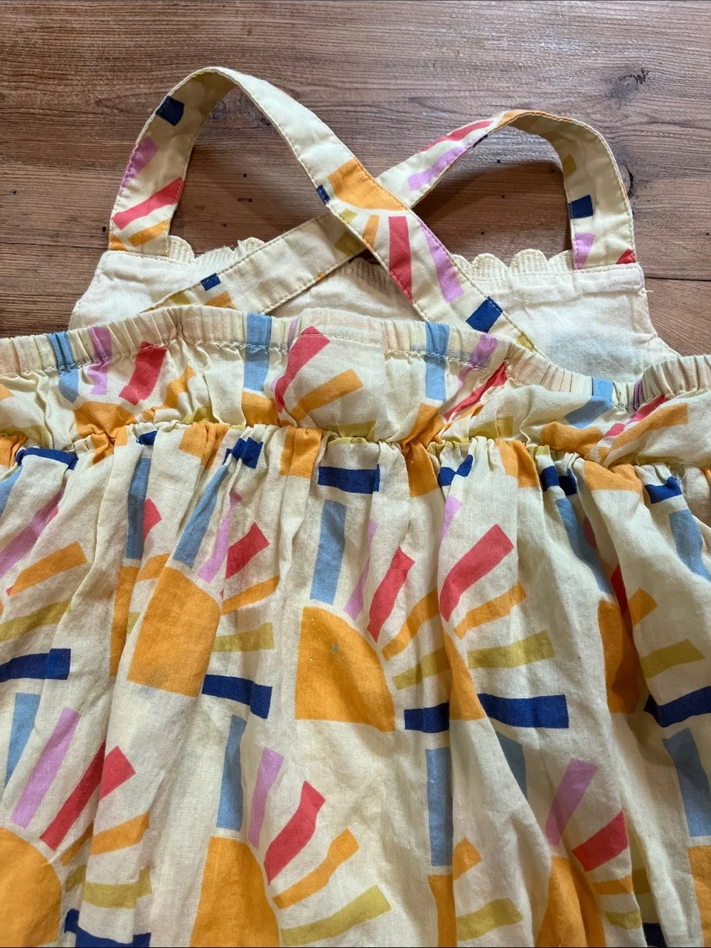 HANNA ANDERSSON 120 Yellow Sun Print Sundress Circle Rick-Rack Trim